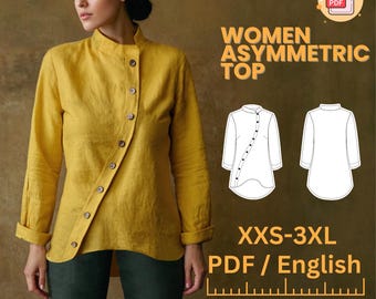 Asymmetrical Linen Tunic Sewing Pattern: Women's Blouse (PDF)