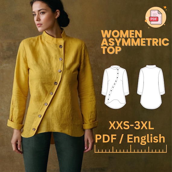 Asymmetrical Tunic PDF Sewing Pattern, Linen Blouse Pattern