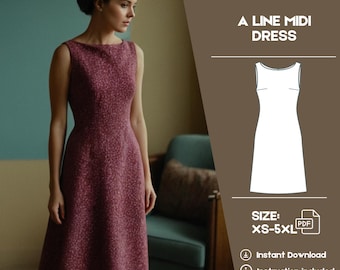 Classic Sleeveless Dress Sewing Pattern  Vintage Boat Neck Midi, Gathered  Waist, A-line, XS3XL - Etsy