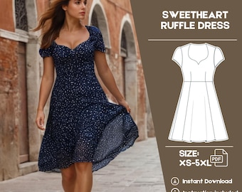 Sweetheart Neckline Dress Sewing Pattern Midi Circle Dress Pattern Formal Dress Sewing Pattern | Beginner Pattern