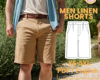 Männer Leinen Shorts Schnittmuster, Loungewear Shorts Schnittmuster, Sommer Shorts Schnittmuster, Lockere Shorts Schnittmuster, XS-5XL