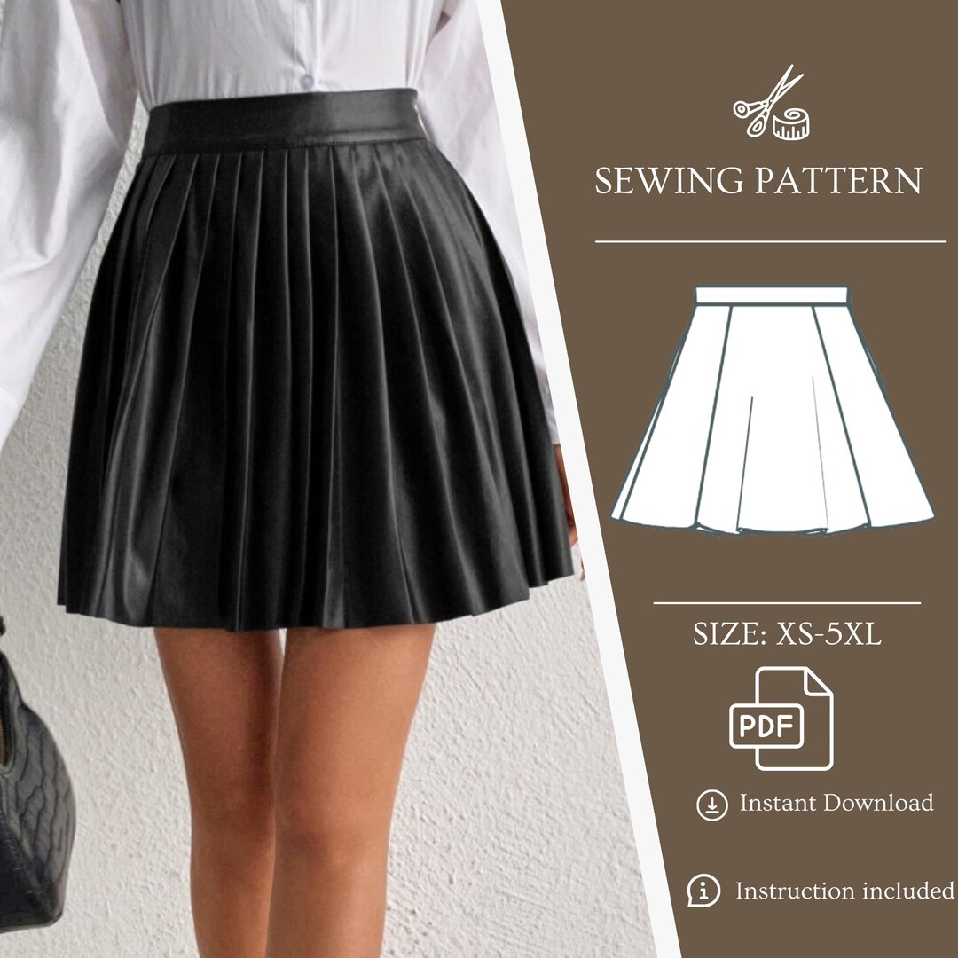Skater Skirt Sewing Pattern, Flared Skirt PDF Pattern, Leather Skirt, Digital Pattern, Sizes XS
