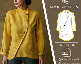 Túnica asimétrica PDF Patrón de costura, Patrón de blusa de lino, Patrones de costura de ropa de mujer