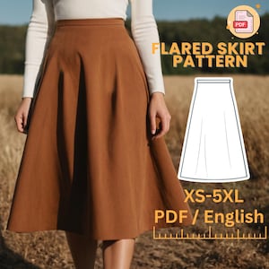 Patrón de costura de falda en forma de A con cintura natural, falda midi por debajo de la rodilla, falda larga, patrón PDF digital fácil, tallas XS-5XL, descarga instantánea