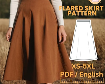 Natural Waist A-Line Skirt Sewing Pattern, Below Knee Midi Skirt, Long Skirt, Easy Digital PDF Pattern, XS-5XL, Instant Download