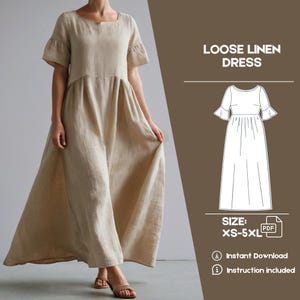 Peut inclure: Patron de couture numérique pour une robe ample en lin. Le patron comprend des instructions et est disponible dans les tailles XS-5XL. Le patron est disponible en téléchargement instantané au format PDF.