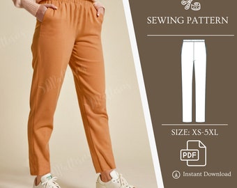 Women's Elastic Waist Pants Sewing Pattern: Loose Fit Trousers (PDF Pattern)