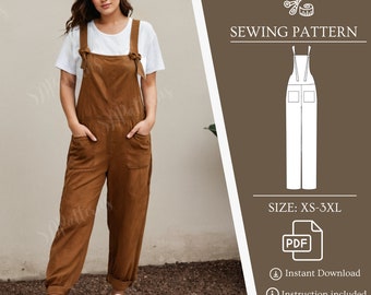 Women's Jumpsuit PDF Sewing Pattern: Loose Fit, Flare Pant (XS-3XL) (Digital Download)