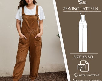 Jumpsuit pdf pattern, loose pants pattern, sew your own, linen jumpsuit, trousers pattern, digital pattern, sewing