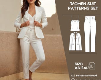 3-Piece Pantsuit for Women Pattern, PDF Sewing Pattern, Blazer Sewing Pattern, Trouser Pattern, Sweetheart Strap Top, Summer Blazer Suit