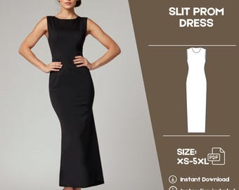 Maxi Dress Sewing Pattern PDF Digital Pencil Long Dress Sleeveless Dress O Neck XS-5Xl US Size