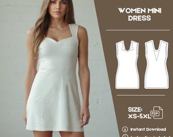 Sweetheart Neckline Dress Sewing Pattern PDF, XS-5XL, Easy Women's Dress Pattern, Instant Download, Beginner Friendly, US Letter/A0