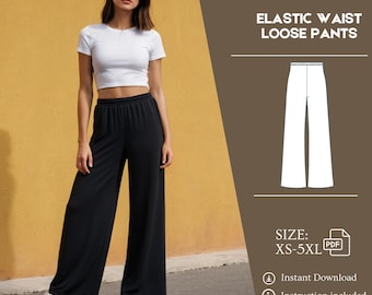 PDF Sewing Pants, Elastic waist pants, Women sewing pattern, Easy sew pants