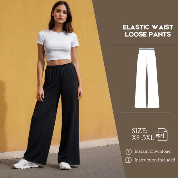 Elastic Waist Pants Sewing Pattern: Women's Easy Sew (PDF Pattern)