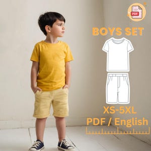 Patron de couture d'ensemble d'été pour garçons, chemise et short pour enfants, patron de couture d'ensemble d'été pour enfants unisexe | Manches courtes , Poches