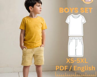 Boys Summer Set Sewing Pattern Shirt and Shorts for Kids Sewing Pattern Unisex Children's Summer Set Sewing Pattern | Short Sleeve , Pockets