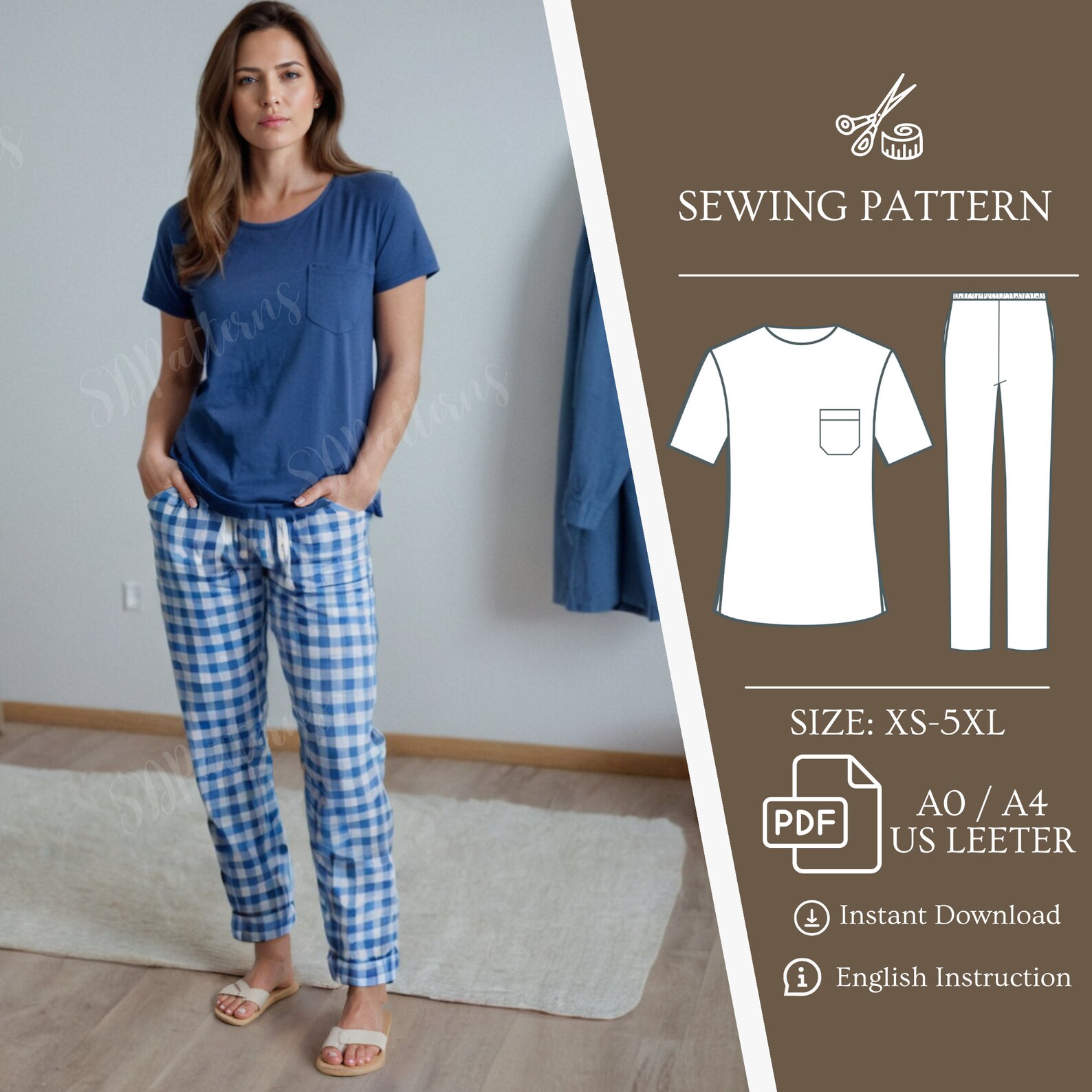 Pajama Set Pattern, Pdf Pattern Download, Pjs Sewing Pattern, Pj Sewing ...
