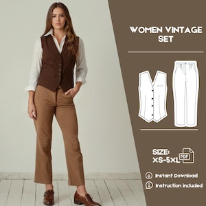 Set Vest and Pants Sewing Pattern, Women Vest, Pants Vest Pattern, Trouser Pattern, PDF Sewing Patterns