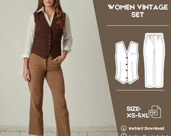 Set Vest and Pants Sewing Pattern, Women Vest, Pants Vest Pattern, Trouser Pattern, PDF Sewing Patterns