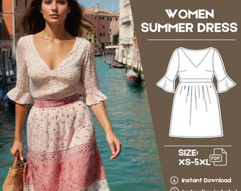 V-Neck Ruffle Sleeve Dress Sewing Pattern: Women's Flowy Style (XS-5XL) (PDF Pattern)