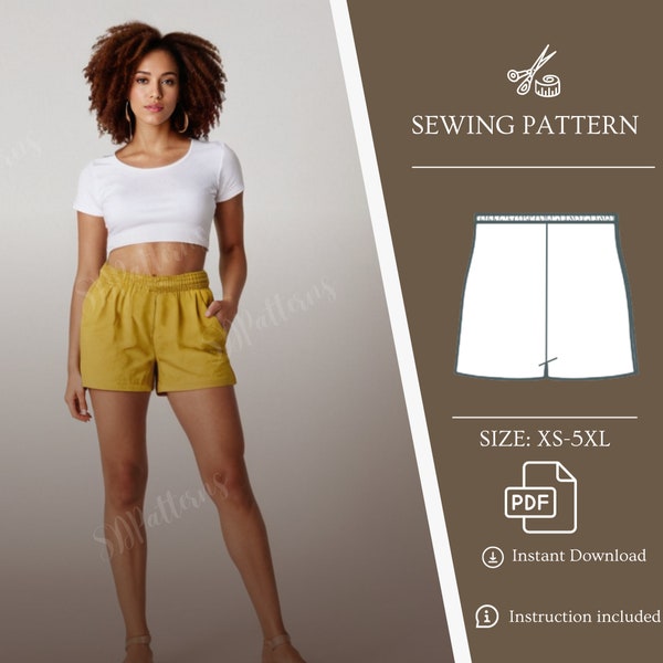 Elastic Waist Shorts Sewing Pattern XS-5XL Instant Download Easy Digital PDF Women's Linen Shorts