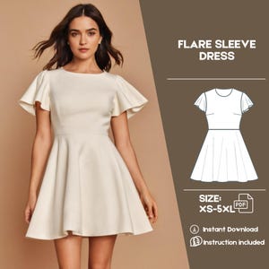 Dress pattern PDF, A-Line Ruffle Dress, Dress Sewing Pattern, Short Sleeve, Instant Download