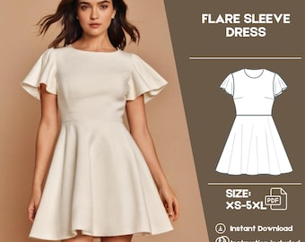 A-Line Ruffle Dress Sewing Pattern: Short Sleeve (PDF Pattern)
