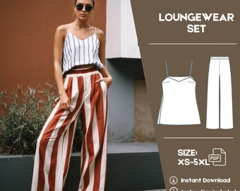 Strap Top & Palazzo Pants Sewing Pattern: Summer Outfit (XS-5XL) (PDF Download)