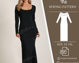 Sewing Dress, Evening Dress XS - 5XL, bodycon dress, long dress, PDF Pattern for formal dress