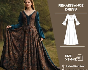 Cottagecore Renaissance Dress Sewing Pattern | XS-5XL | Linen Fairy Medieval Victorian Regency Cosplay & Prom Dress | Instant PDF Download