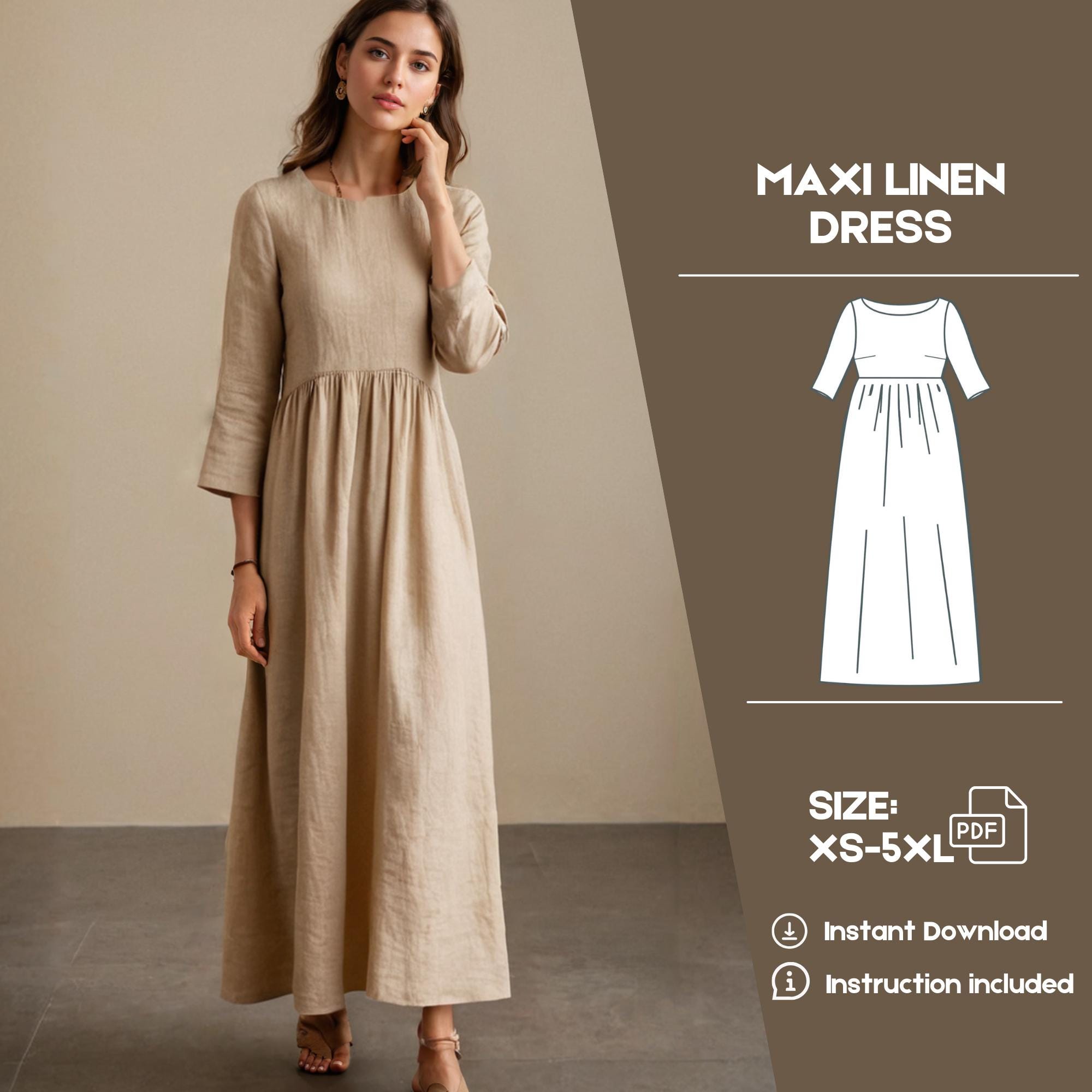 Long Linen Dress Sewing Pattern: Cottagecore Boho (PDF Pattern) - Etsy