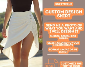 Patrón de costura de diseño de falda personalizada Patrón de falda personalizada para pantalones cortos Diseñador, corte y uso Patrón de costura de diseño de falda con abertura cruzada dividida