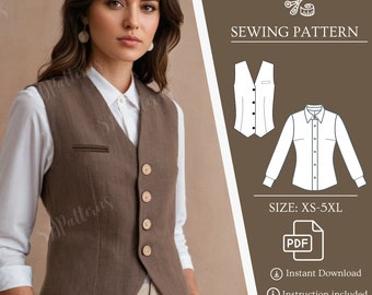 PDF Sewing Pattern Bundle Women Vest Sewing Pattern Blouse Sewing Pattern Set of 2