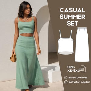 Patrón de costura de dos piezas de top corto y falda larga en PDF / Tallas XS-5XL / Conjunto de verano para hacer uno mismo / Patrón de costura para principiantes / Conjunto de lino imagen 1