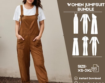 Bundel met jumpsuitspatronen, naaipatroon set overalls, rompertjes voor dames, pdf direct downloaden, naaipatroon jumpsuit