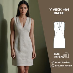 Peut inclure: Patron de couture numérique pour une robe courte sans manches à col en V. Le patron comprend des instructions et est disponible dans les tailles XS-5XL. Le patron est téléchargeable instantanément.