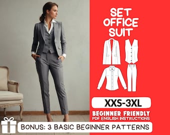 4 Bundle sewing pdf pattern, blouse pattern, vest sewing pattern, jacket pattern, pants pdf pattern for women