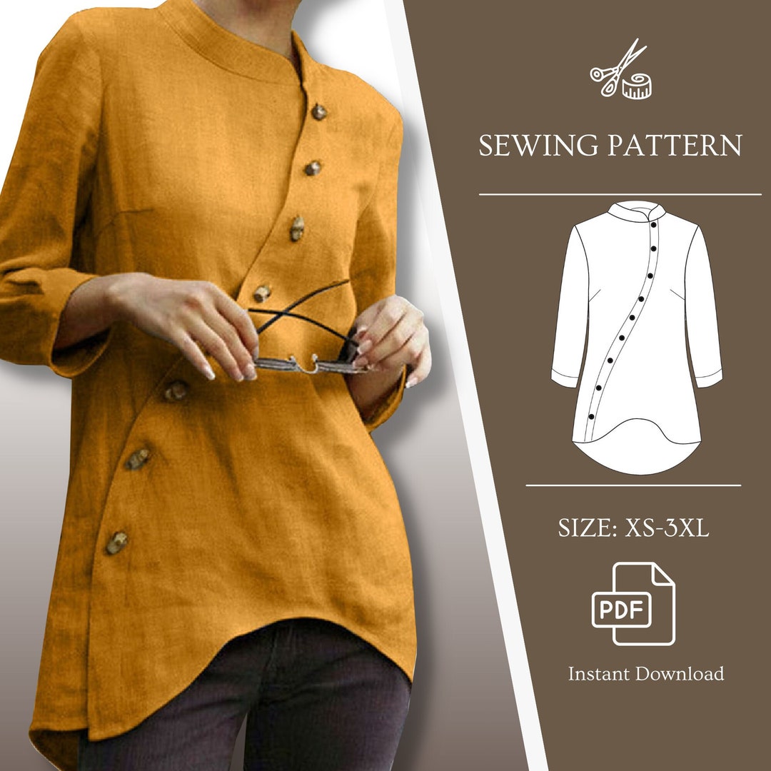 Asymmetrical Tunic PDF Sewing Pattern, Linen Blouse Pattern, Women ...