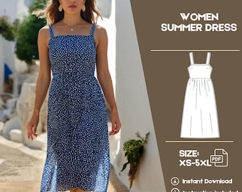 Summer Dress Sewing Pattern | Strappy Midi Dress PDF | DIY Beginner-Friendly Pattern | Prom dress pattern | Instant Download