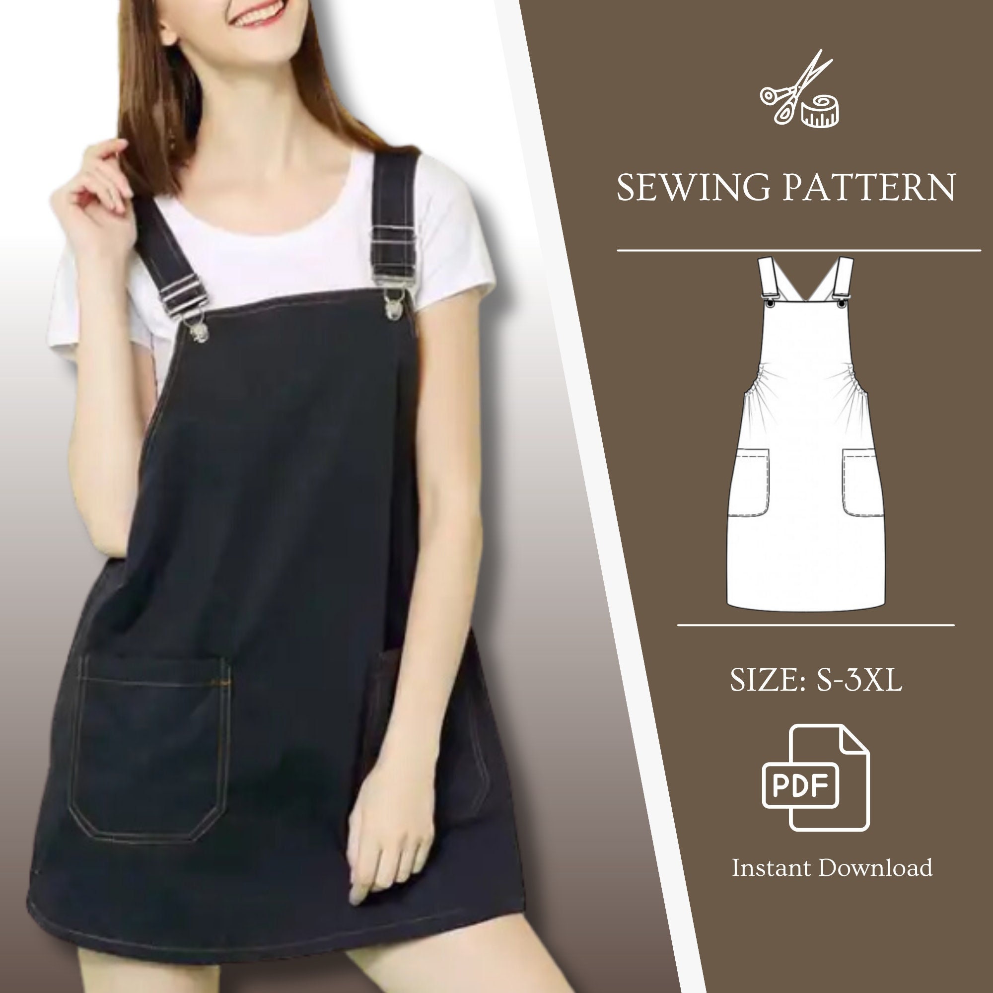 Apron PDF Sewing Pattern Plus Size Apron Apron With Pockets Etsy UK