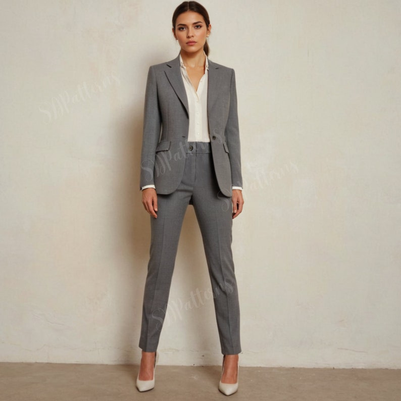 Pu&ograve; includere: Un completo grigio con giacca e pantaloni. La giacca ha una chiusura con un bottone e un revers a punta. I pantaloni hanno una vestibilit&agrave; slim.