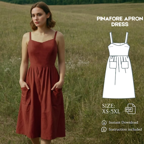 Linen Apron Dress Pattern: Sleeveless Straps, Pockets (PDF Pattern) - Etsy