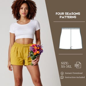 Elastic Waist Shorts Sewing Pattern XS-5XL Instant Download Easy Digital PDF Women&#39;s Linen Shorts