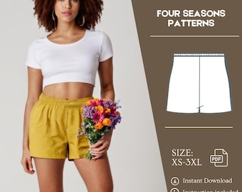 Elastische Taille Shorts Schnittmuster XS-5XL Sofort-Download Einfach Digital PDF Damen Leinen Shorts