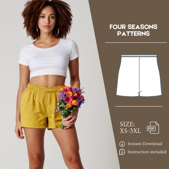 Elastic Waist Shorts Sewing Pattern XS-5XL Instant Download