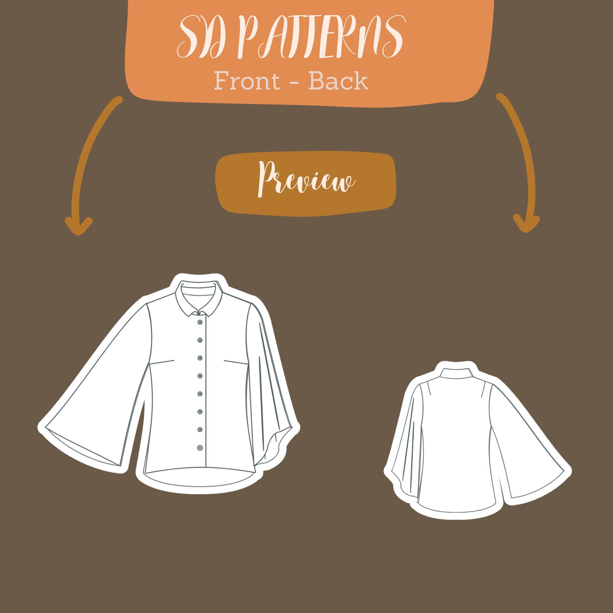 Women Linen Shirt Sewing Pattern, Boho Flare Sleeve Blouse Pattern ...