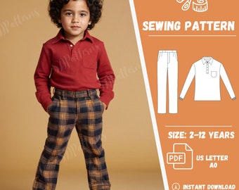 Boys Pants and Blouse Sewing Pattern Set of 2 Casual Shirt Fit for Kids Pattern Formal Pants 2 - 12 YO Sewing Pattern for Children Gift