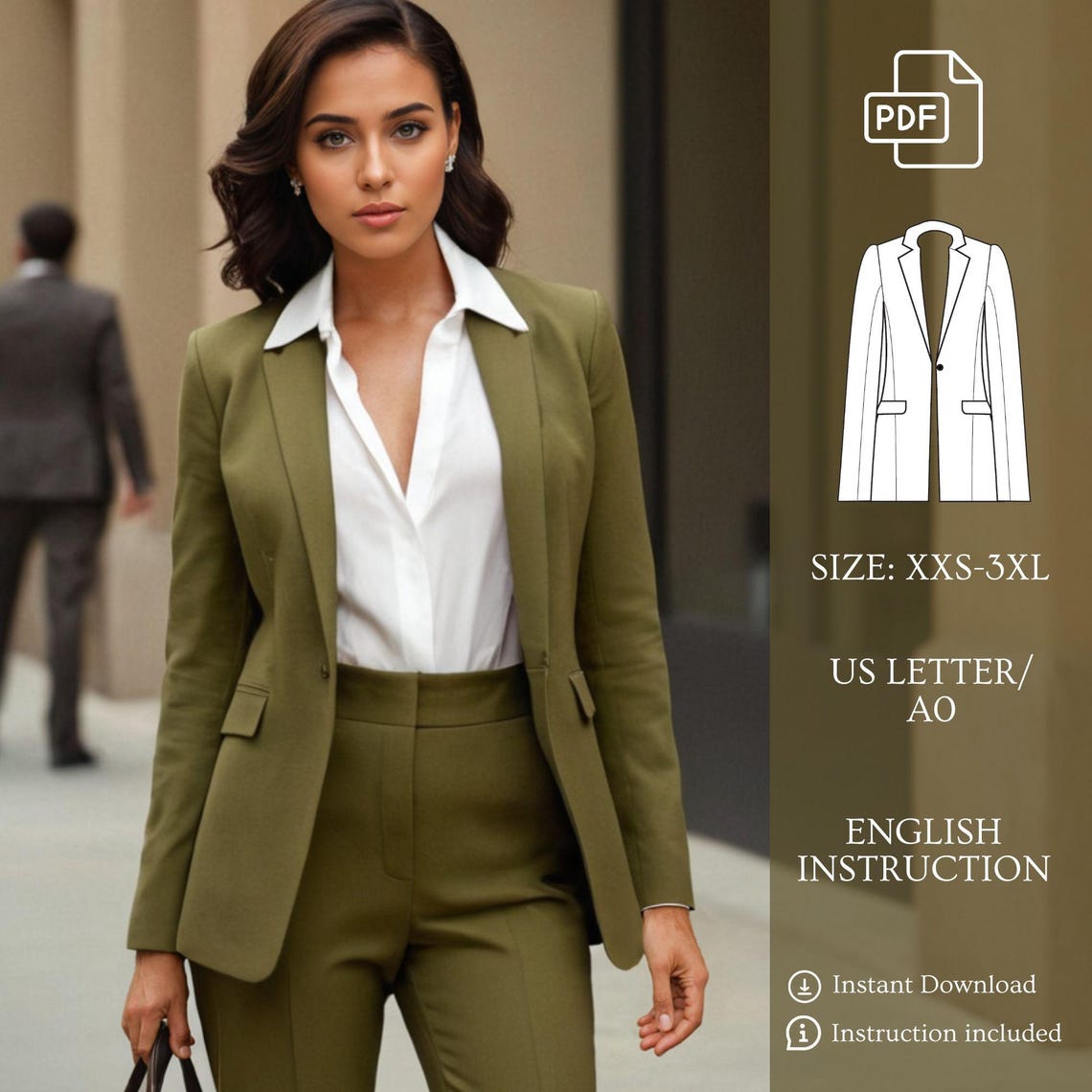 Women Blazer Sewing Pattern, Button Jacket, Pockets Blazer, Classic ...