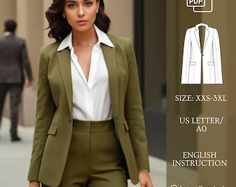 Women Blazer Sewing Pattern, Button Jacket, Pockets Blazer, Classic Fitted Blazer, Modern Office Jacket