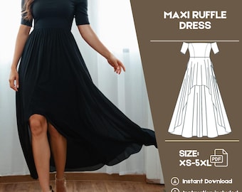 Patrón de costura para vestido con hombros descubiertos, corte asimétrico: XS-5XL (patrón PDF)